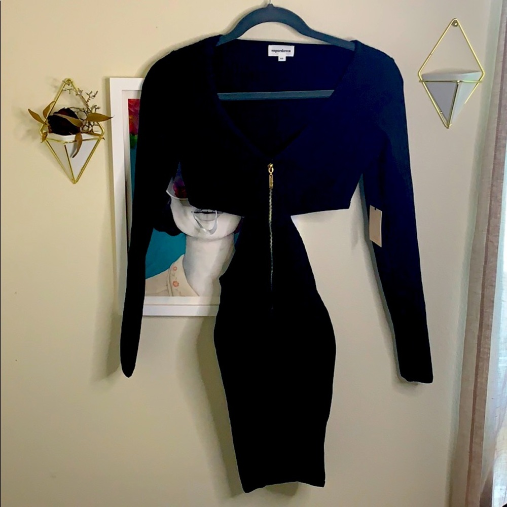 Long sleeve body con dress with cut outs